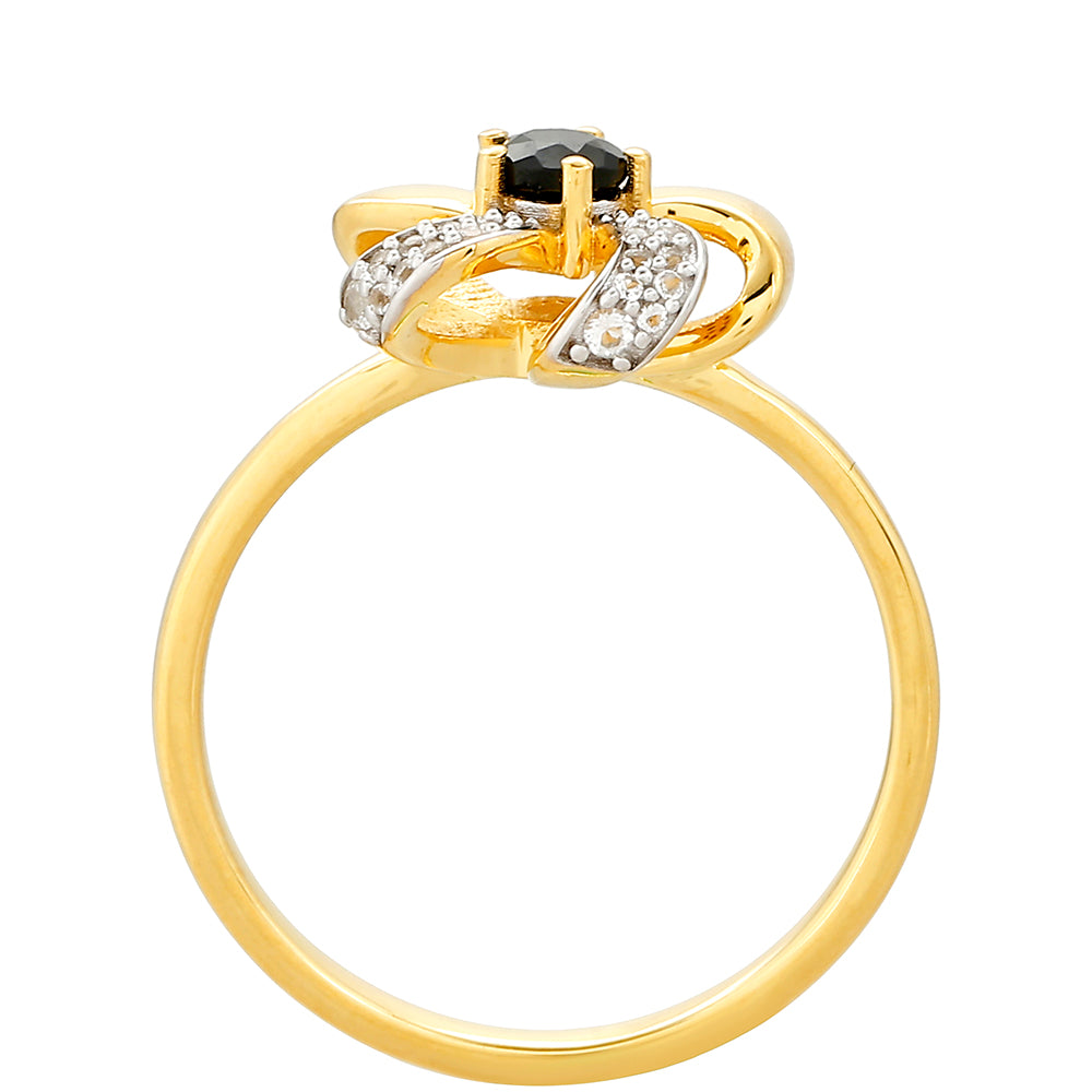 Anillo de Plata Bañada en Oro con Turmalina Negra y Topacio Blanco 4 