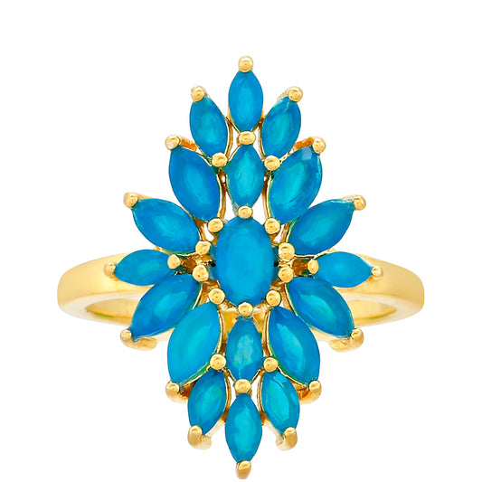 Anillo de Plata Bañada en Oro con Ópalo Azul Paraiba de Etiopía