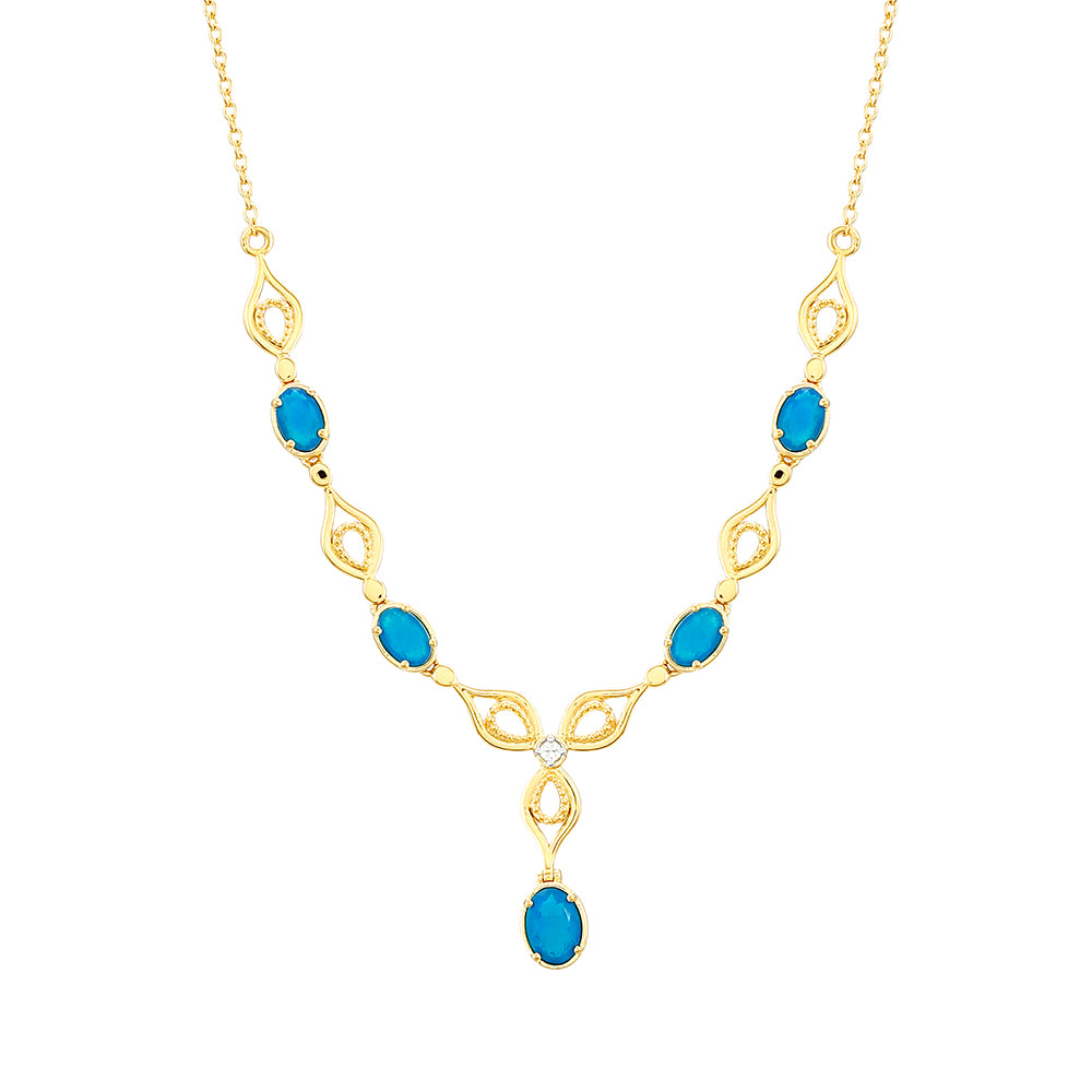 Collar de Plata Bañada en Oro con Ópalo Azul Paraiba de Etiopía y Topacio Blanco