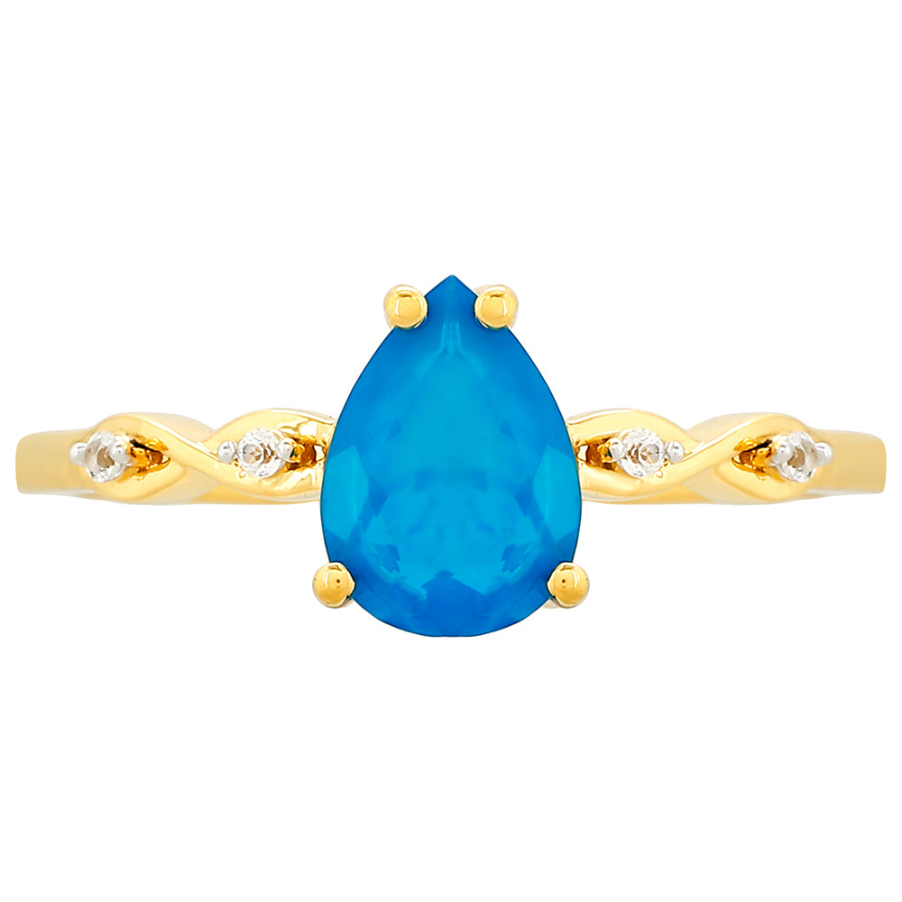 Anillo de Plata Bañada en Oro con Ópalo Azul Paraiba de Etiopía y Topacio Blanco