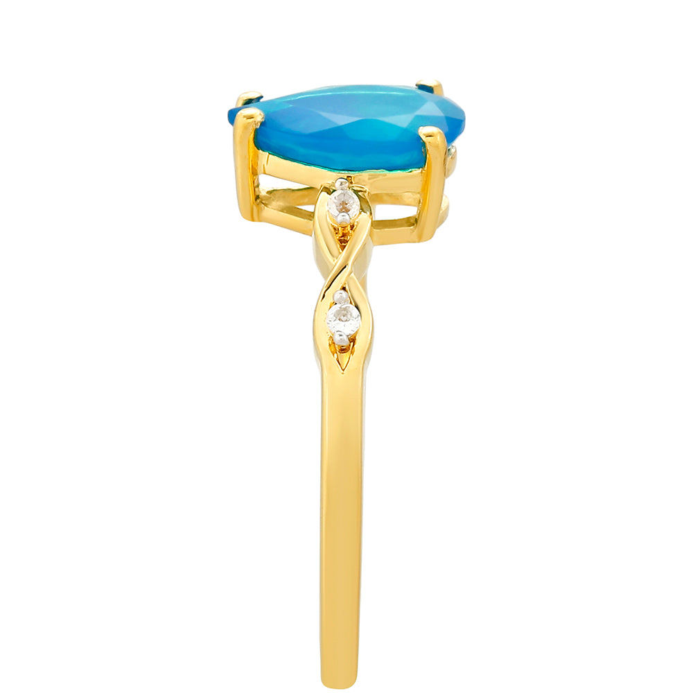 Anillo de Plata Bañada en Oro con Ópalo Azul Paraiba de Etiopía y Topacio Blanco 3 
