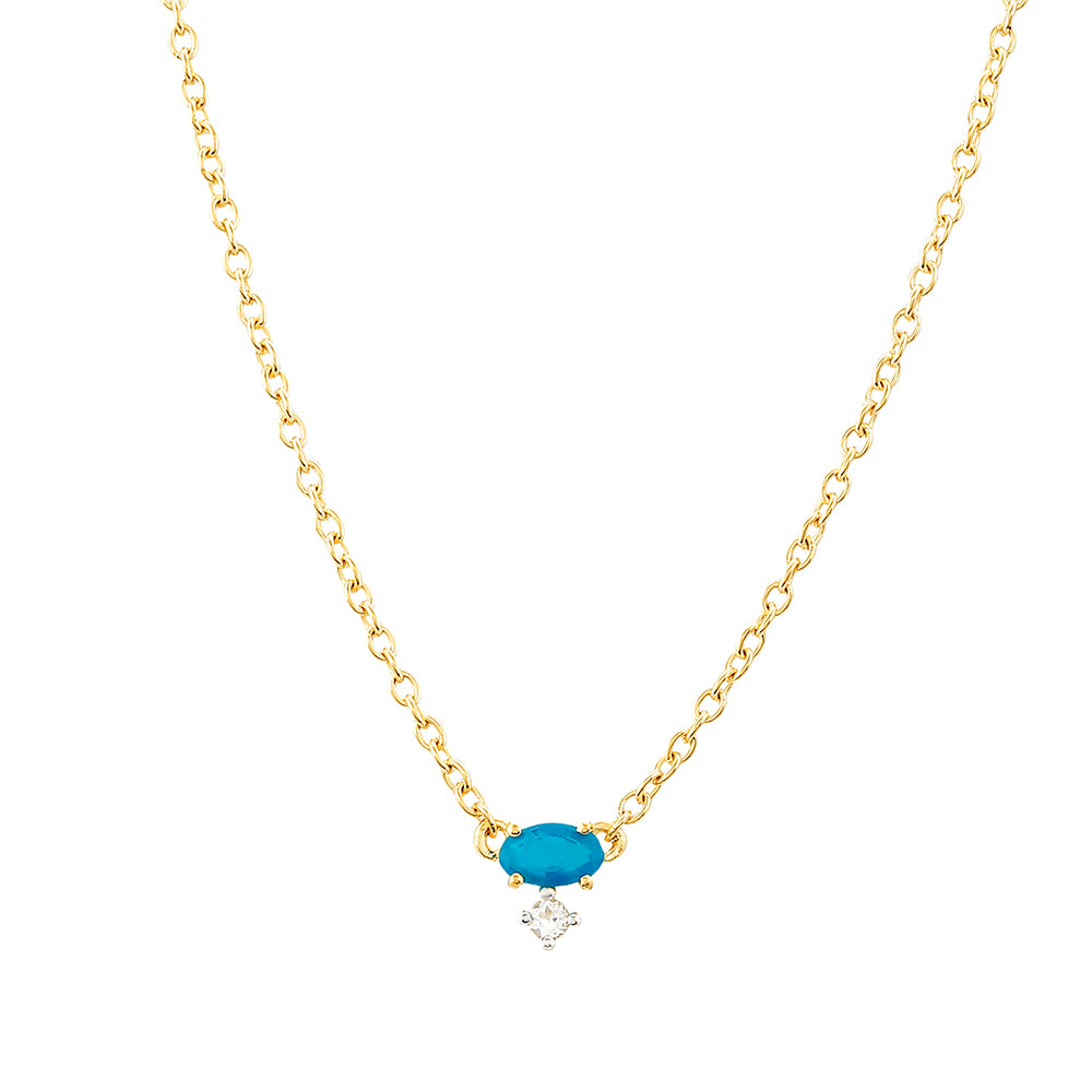 Collar de Plata Bañada en Oro con Ópalo Azul Paraiba de Etiopía y Topacio Blanco 1 
