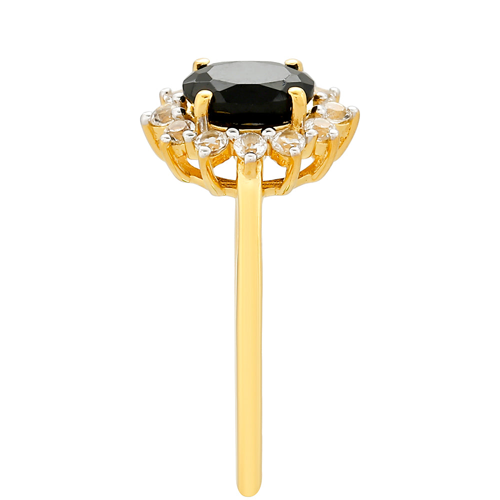 Anillo de Plata Bañada en Oro con Turmalina Negra y Topacio Blanco 3 