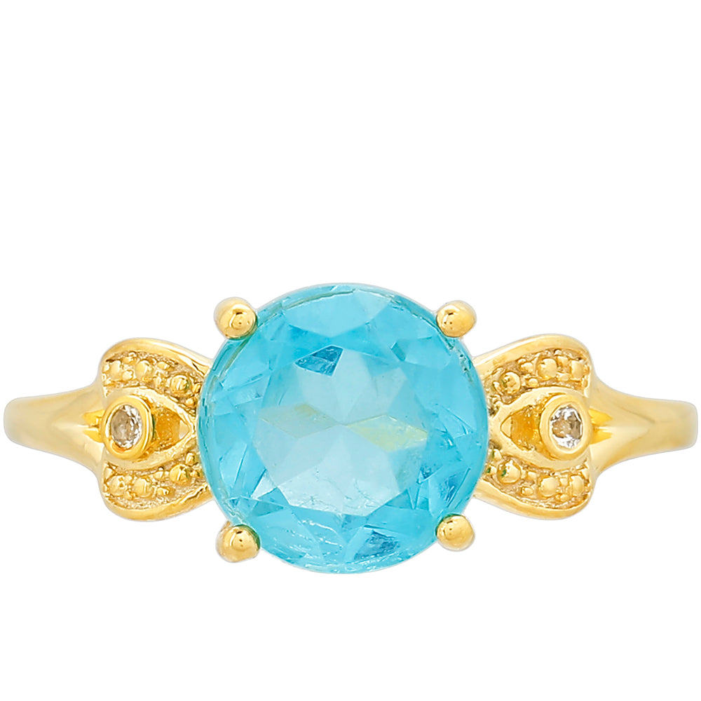 Anillo de Plata Bañada en Oro con Cuarzo Paraiba y Topacio Blanco 1 