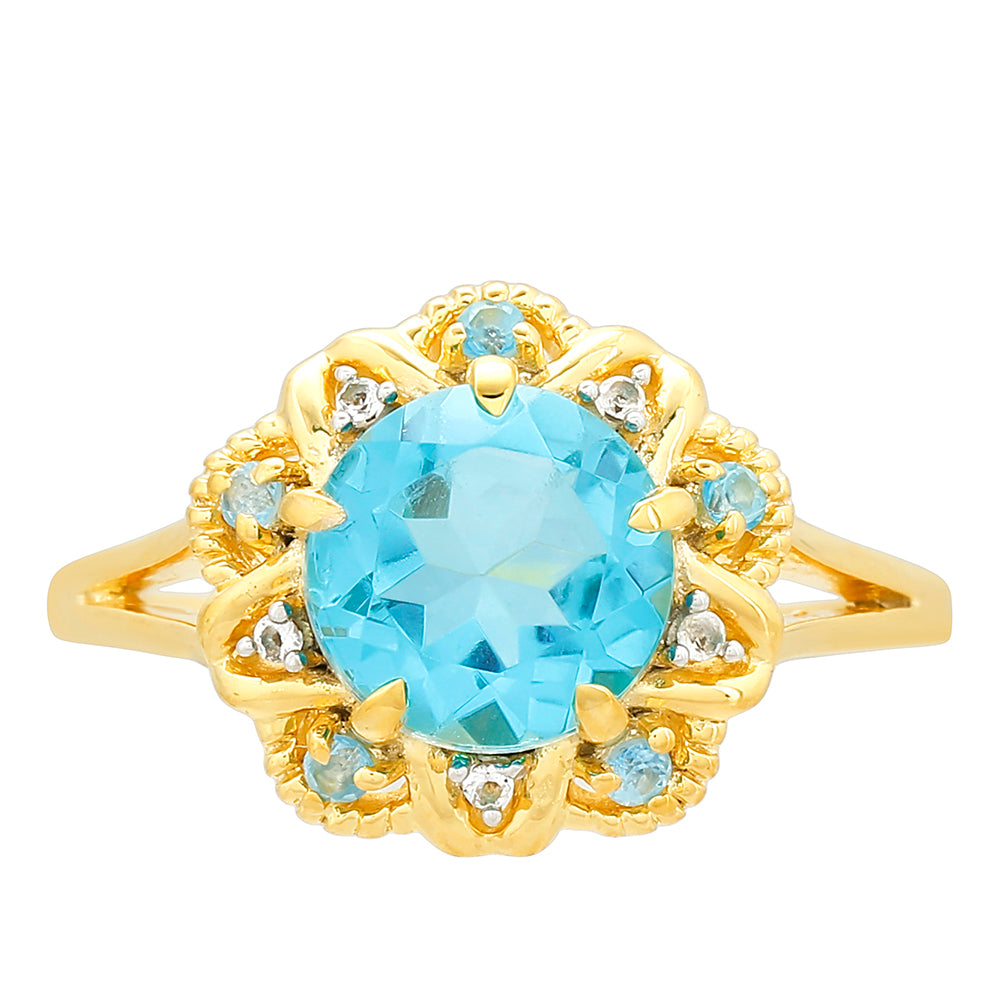 Anillo de Plata Bañada en Oro con Cuarzo Paraiba y Topacio Azul Libertad 1 