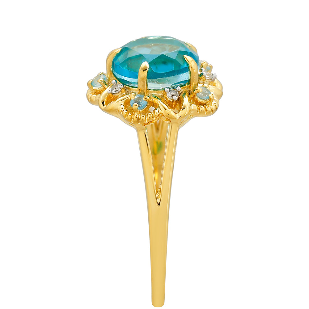 Anillo de Plata Bañada en Oro con Cuarzo Paraiba y Topacio Azul Libertad 3 