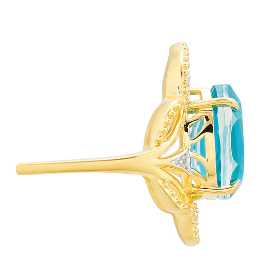 Anillo de Plata Bañada en Oro con Cuarzo Paraiba y Topacio Blanco