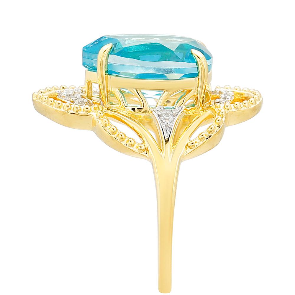 Anillo de Plata Bañada en Oro con Cuarzo Paraiba y Topacio Blanco 3 