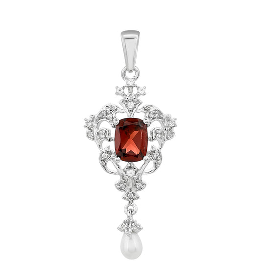 Colgante de Plata con Granate y Perla blanca de agua dulce