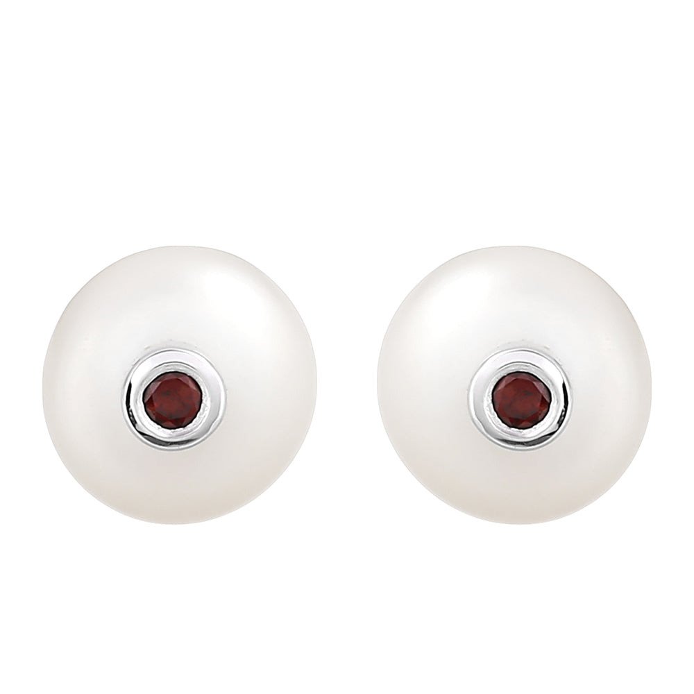 Pendientes de Plata con Granate y Perla blanca de agua dulce 1 
