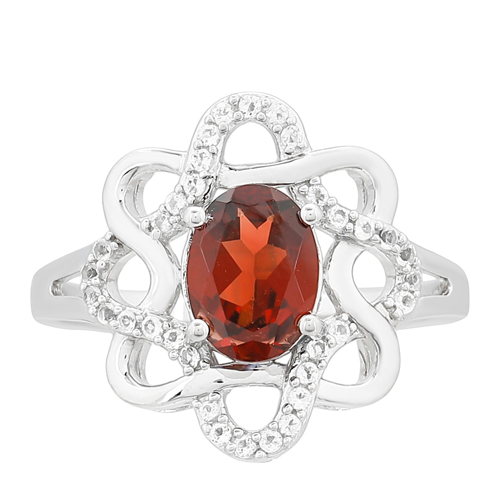 Anillo de Plata con Granate y Topacio Blanco