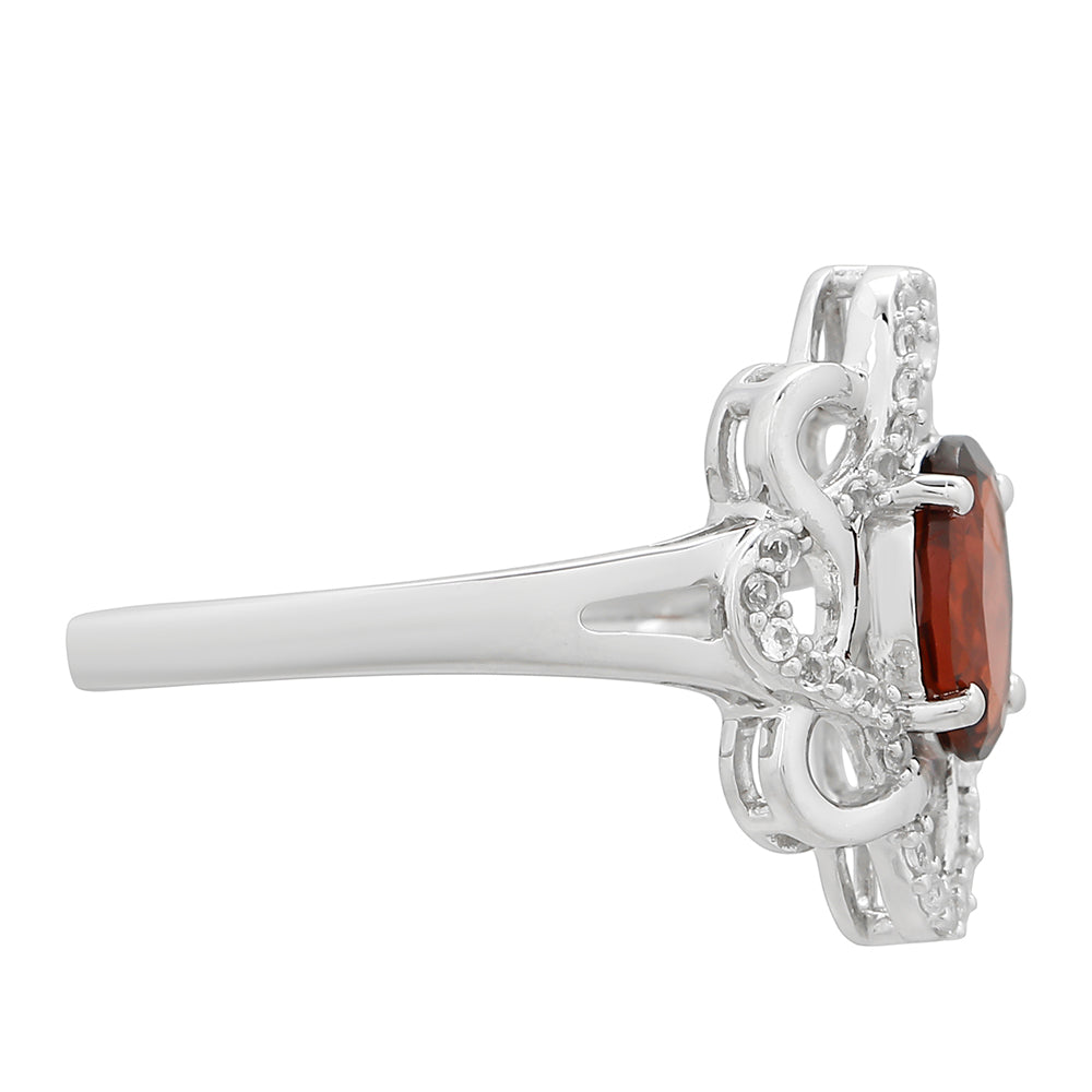 Anillo de Plata con Granate y Topacio Blanco