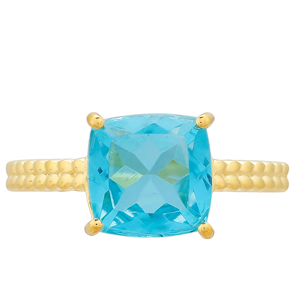 Anillo de Plata Bañada en Oro con Cuarzo Paraiba 1 