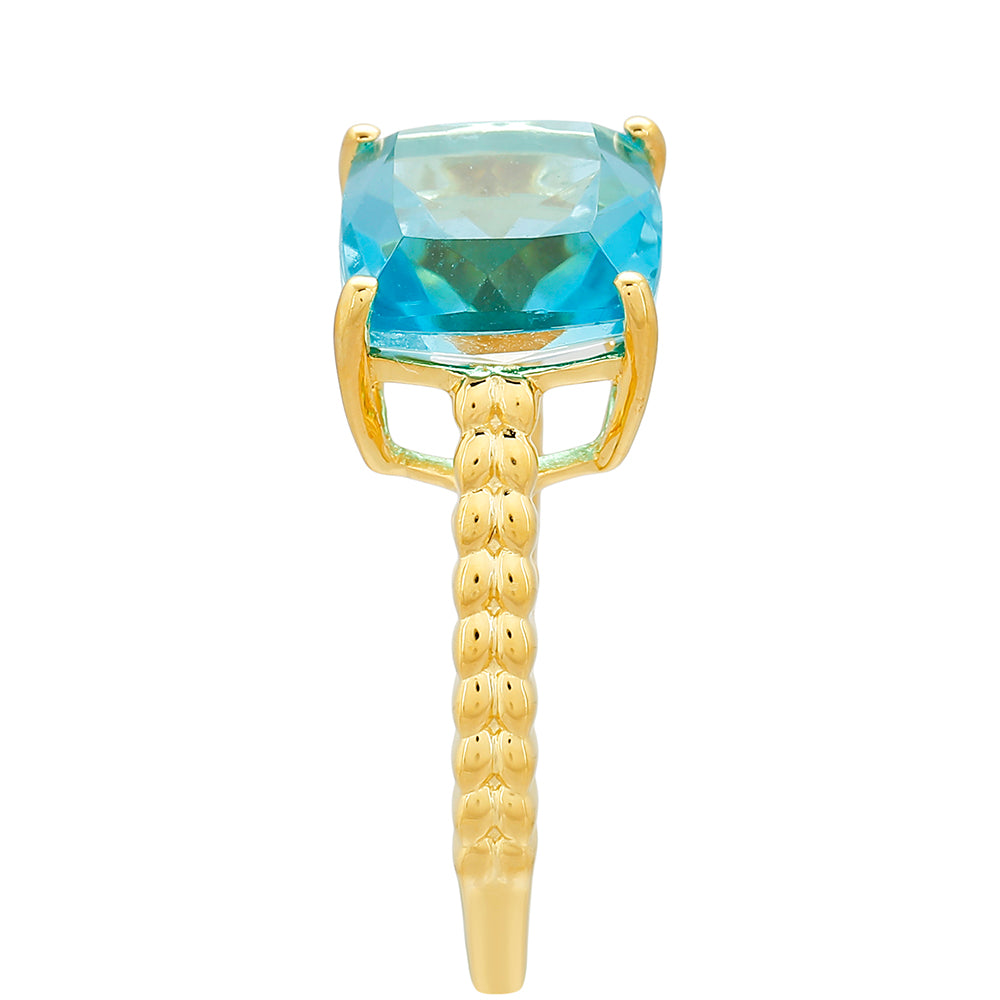 Anillo de Plata Bañada en Oro con Cuarzo Paraiba