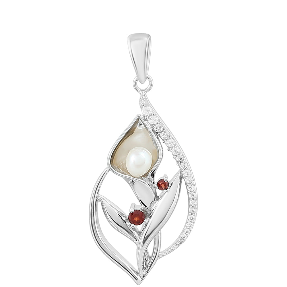 Colgante de Plata con Granate y Perla blanca de agua dulce