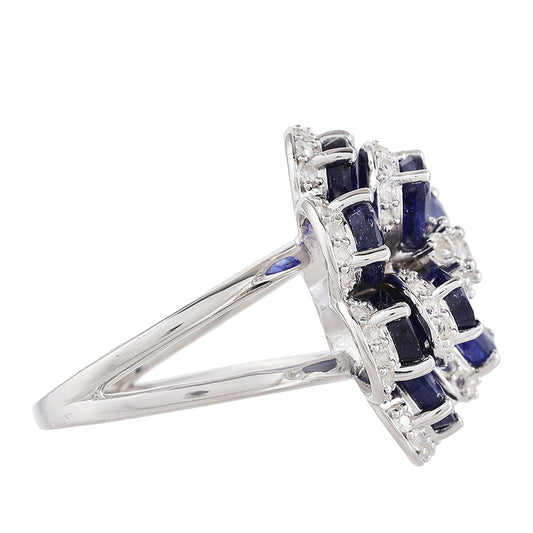 Anillo de Plata con Zafiro de Tailandia y Topacio Blanco