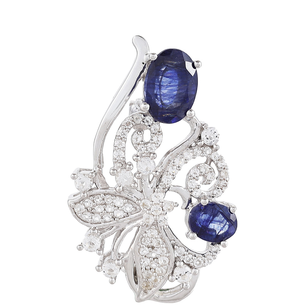 Broche de Plata con Zafiro de Tailandia y Topacio Blanco