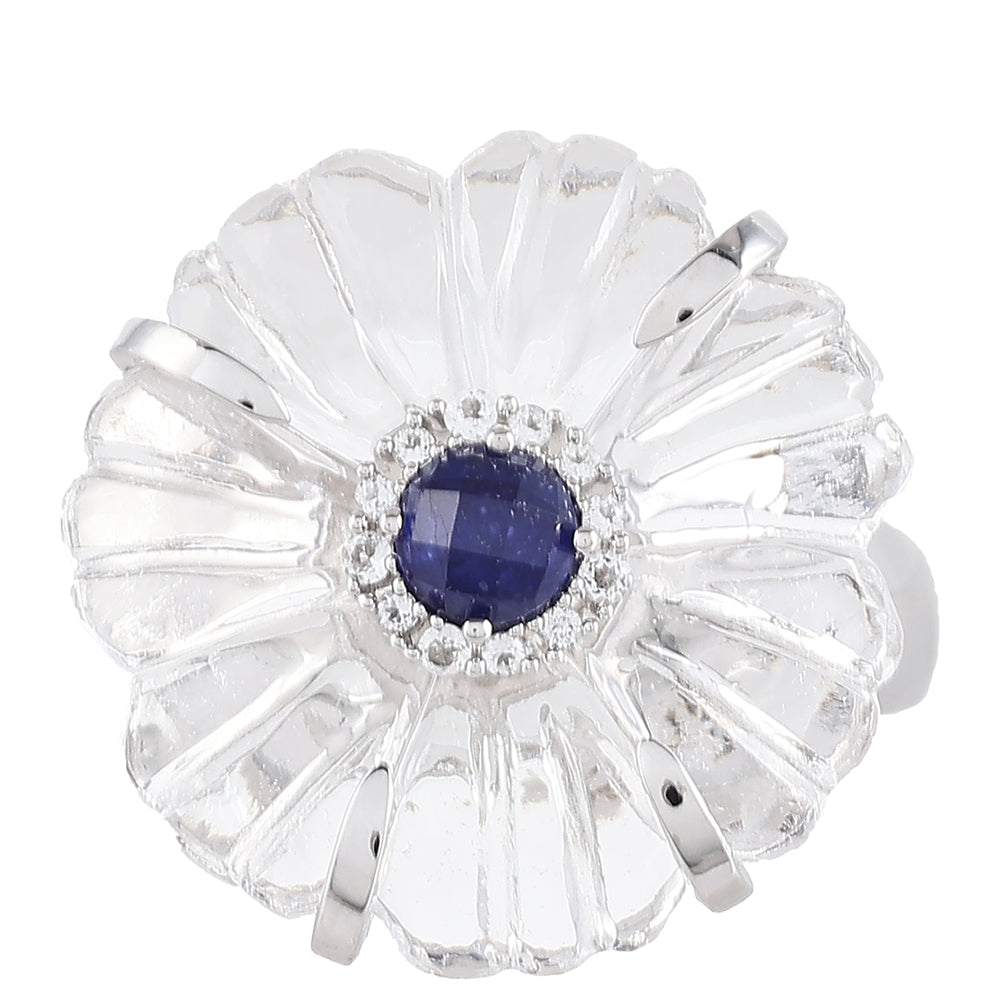 Anillo de Plata con Zafiro de Tailandia y Cuarzo de Cristal