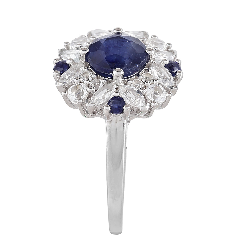 Anillo de Plata con Zafiro de Tailandia y Topacio Blanco 3 