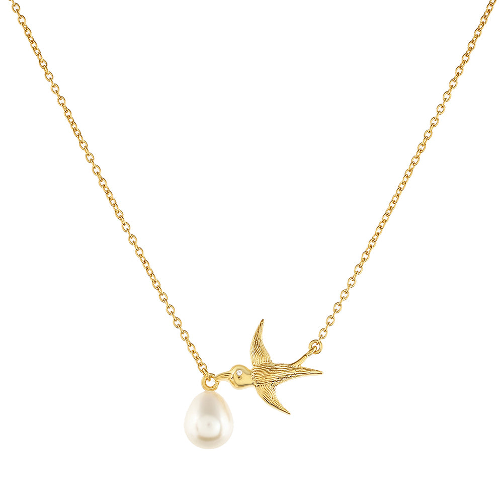 Collar de Plata Bañada en Oro con Perla Barroca Cultivada de Agua Dulce y Topacio Blanco 1 