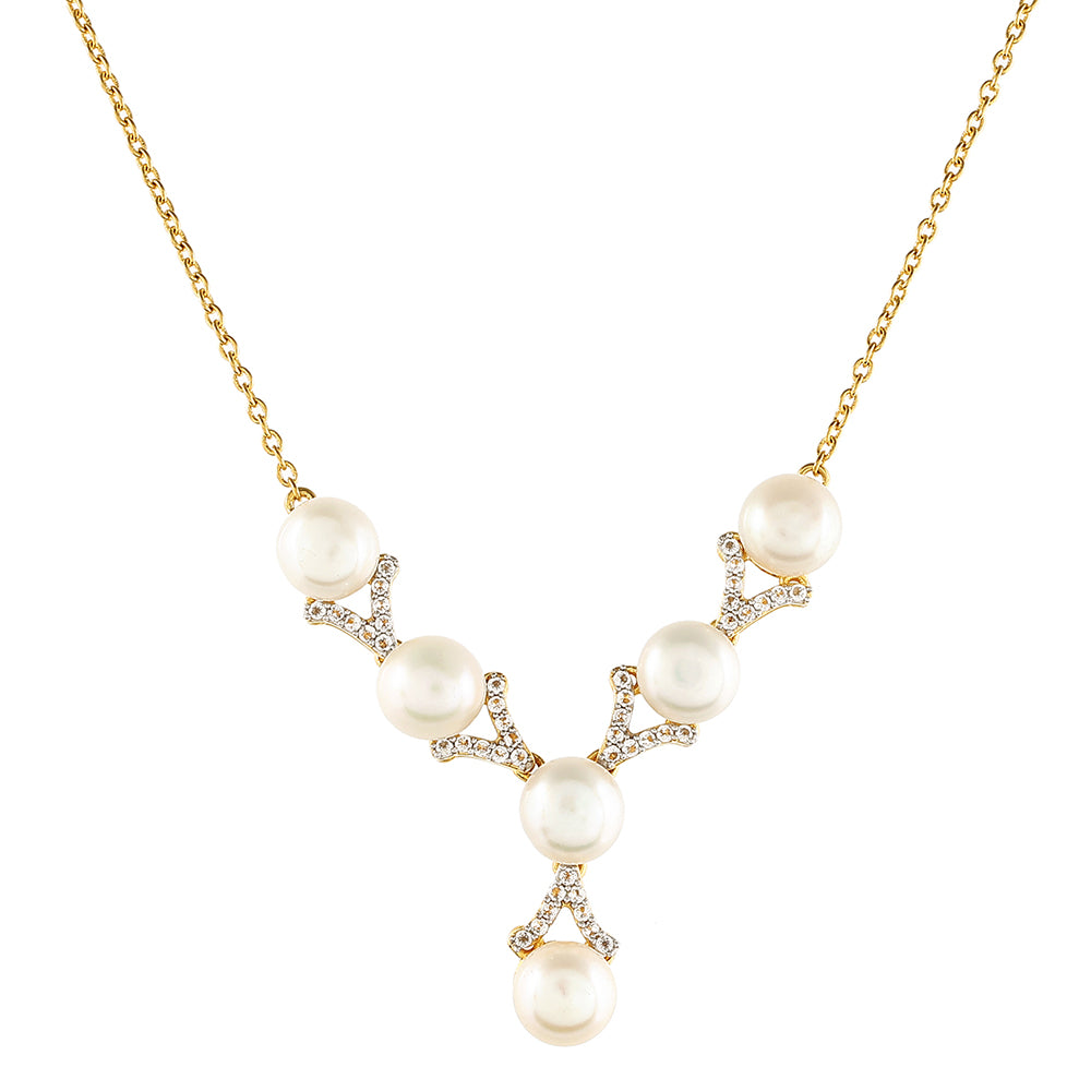 Collar de Plata Bañada en Oro con Perla Barroca Cultivada de Agua Dulce y Topacio Blanco 1 