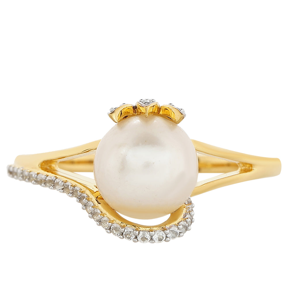 Anillo de Plata Bañada en Oro con Perla Barroca Cultivada de Agua Dulce y Topacio Blanco 1 