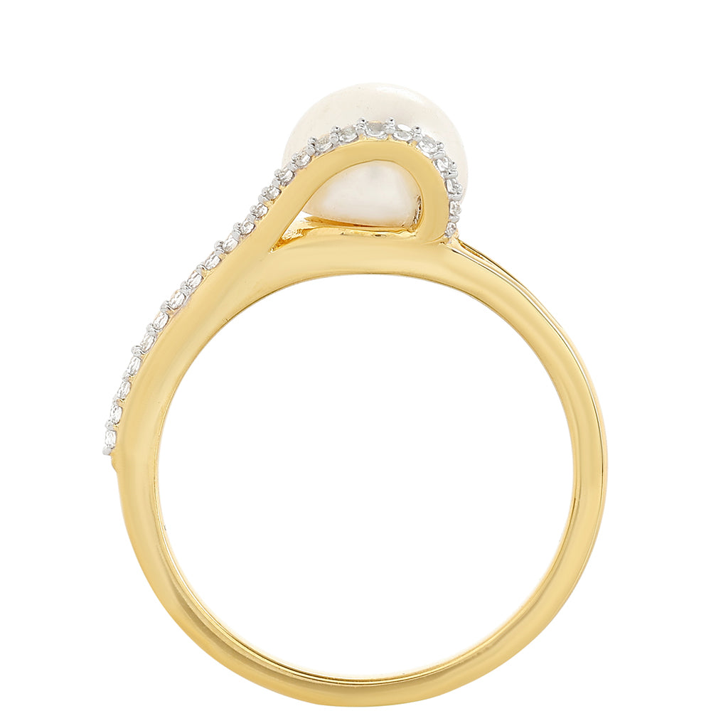 Anillo de Plata Bañada en Oro con Perla Barroca Cultivada de Agua Dulce y Topacio Blanco