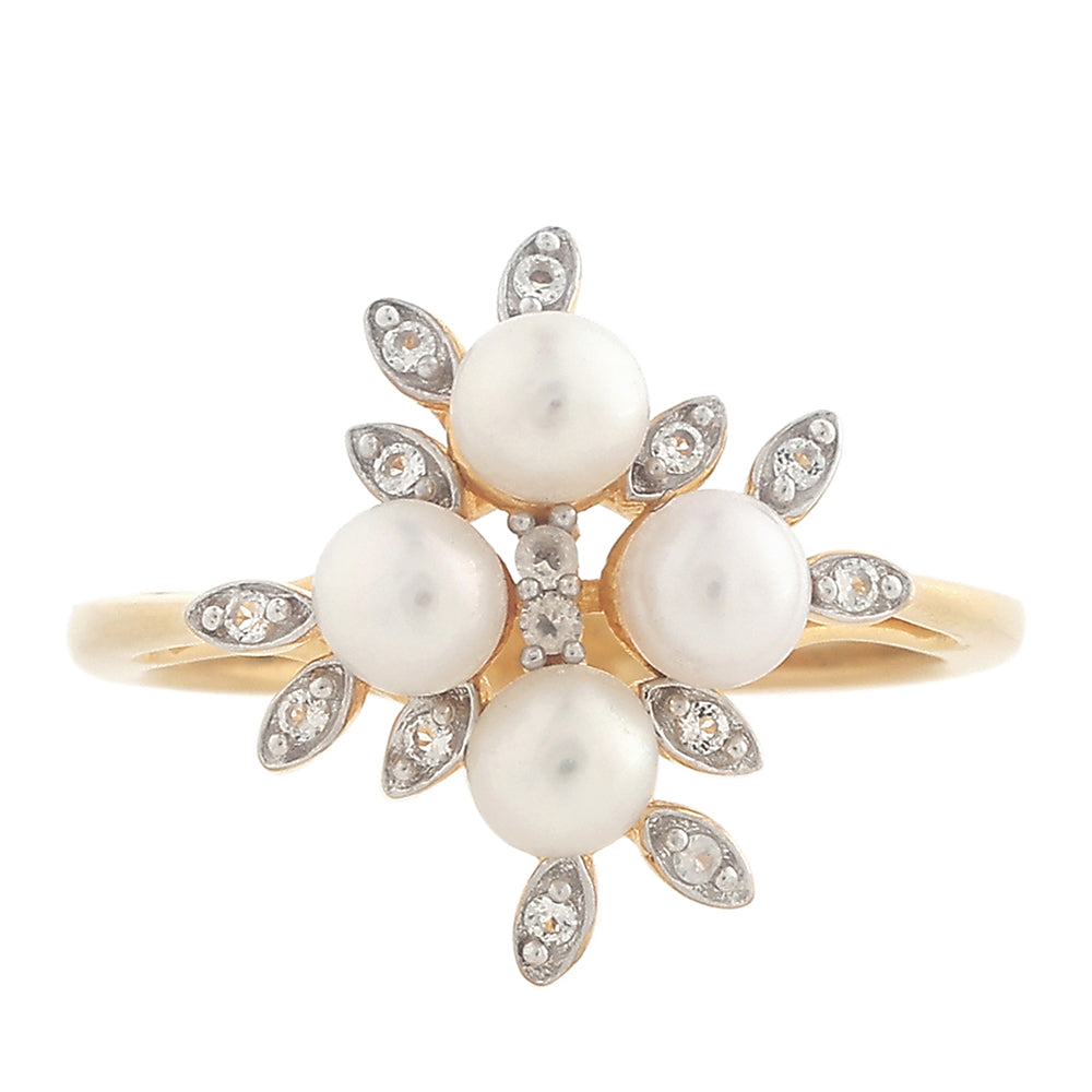 Anillo de Plata Bañada en Oro con Perla Barroca Cultivada de Agua Dulce y Topacio Blanco 1 
