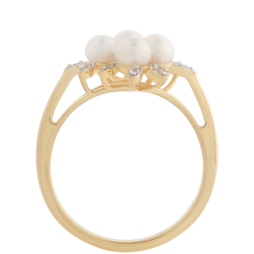 Anillo de Plata Bañada en Oro con Perla Barroca Cultivada de Agua Dulce y Topacio Blanco