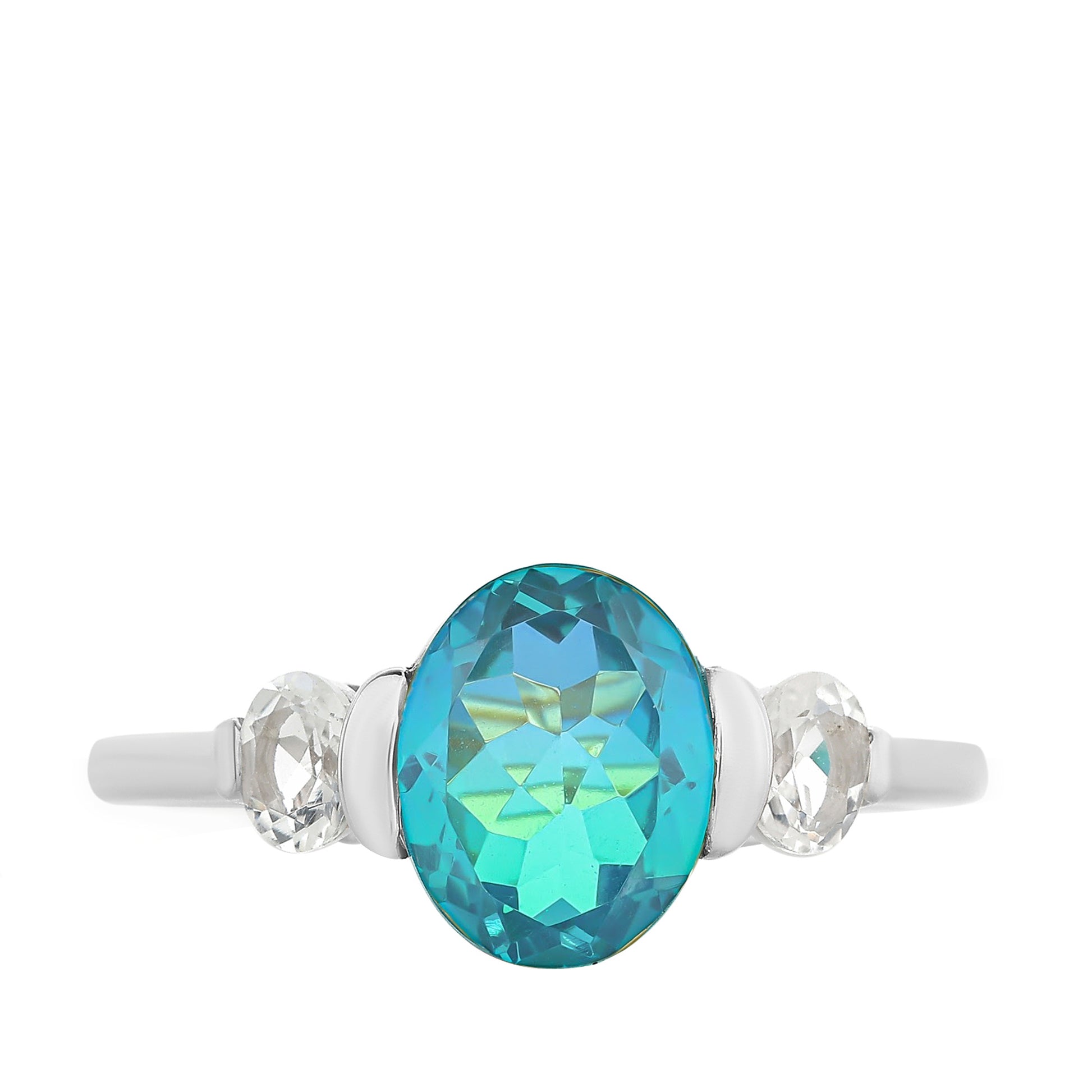 Anillo de Plata con Cuarzo Pavo Real y Topacio Blanco 7 