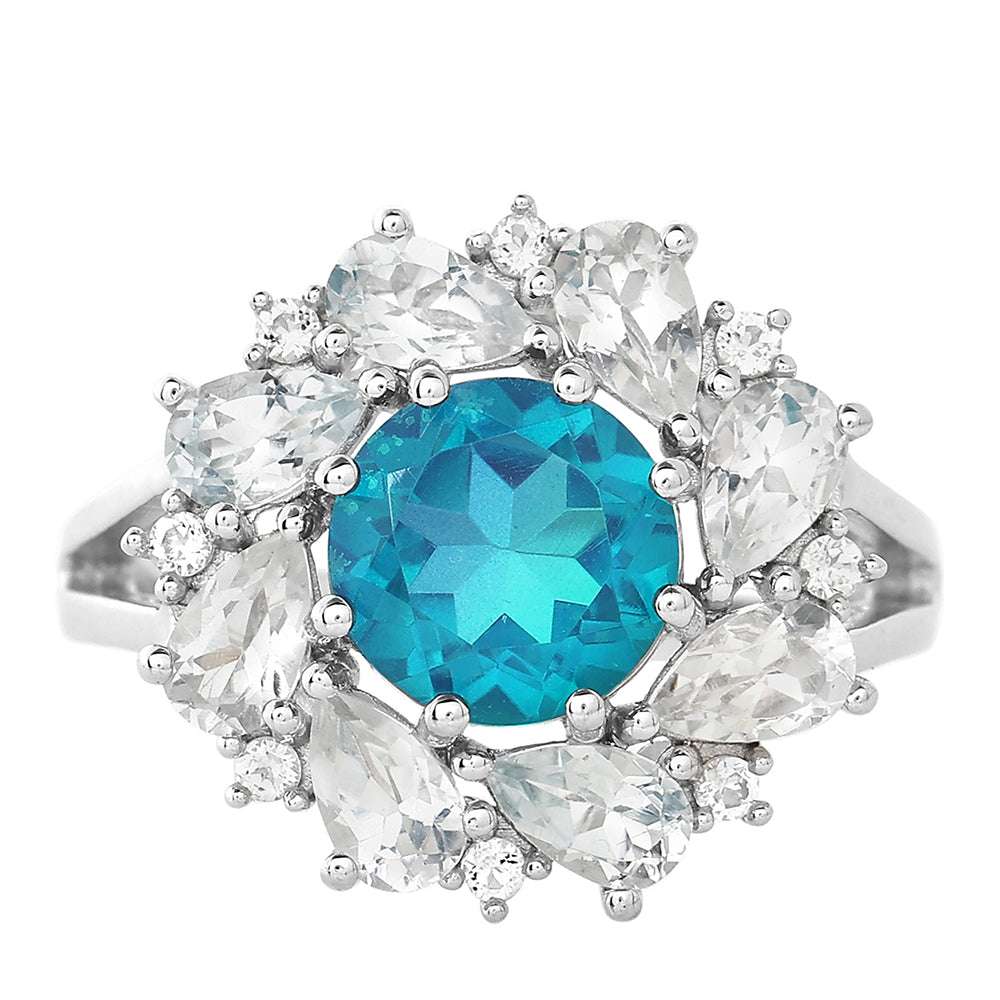 Anillo de Plata con Cuarzo Pavo Real y Topacio Blanco