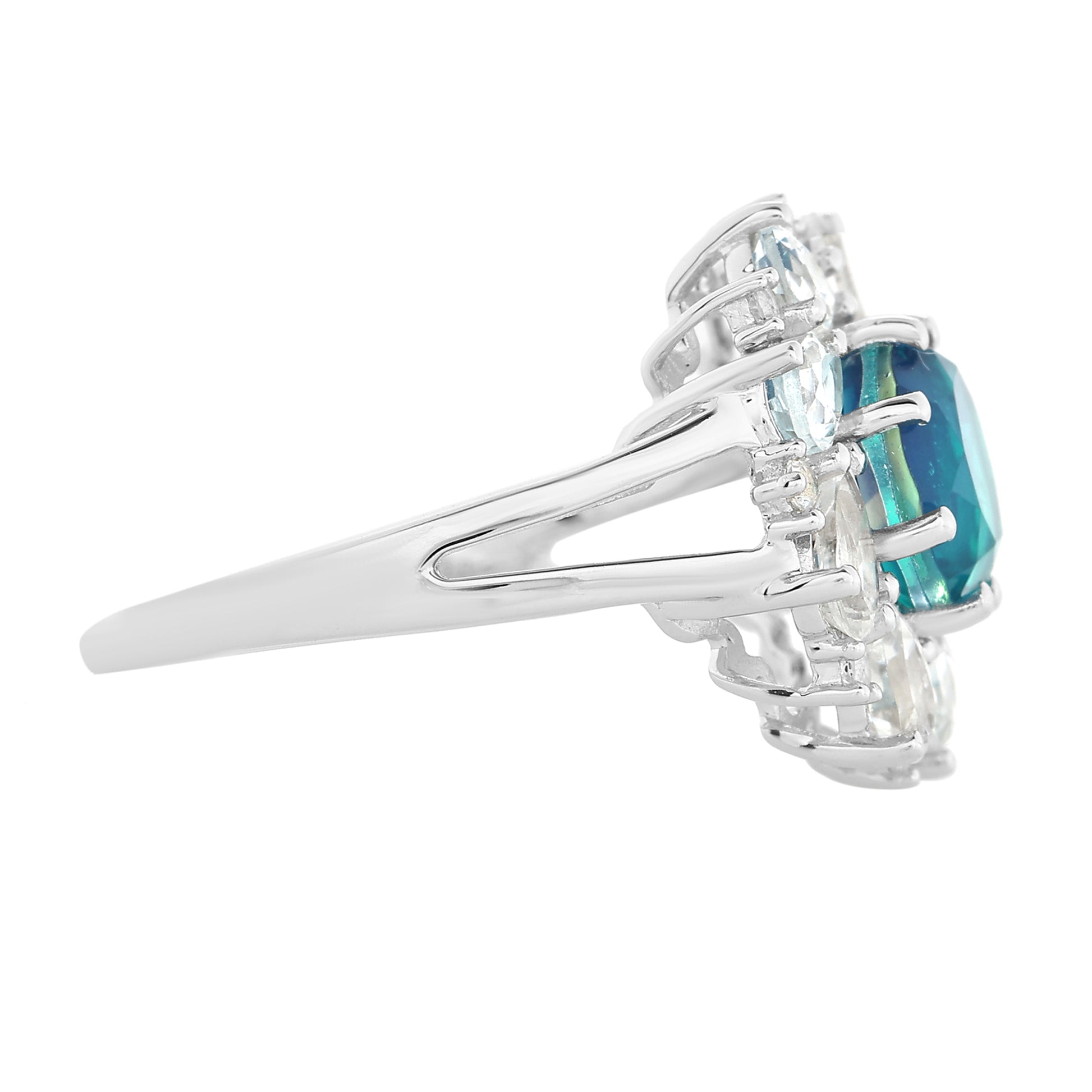 Anillo de Plata con Cuarzo Pavo Real y Topacio Blanco 5 
