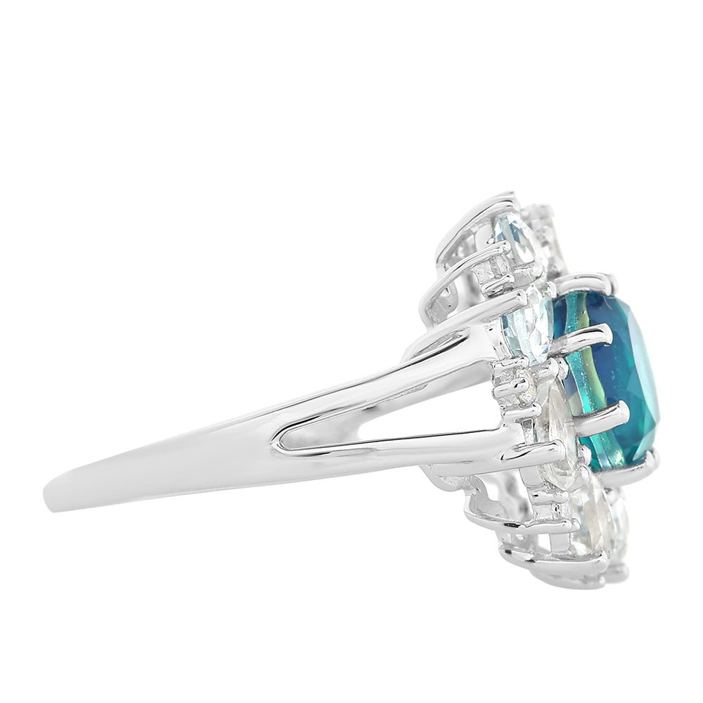 Anillo de Plata con Cuarzo Pavo Real y Topacio Blanco 2 