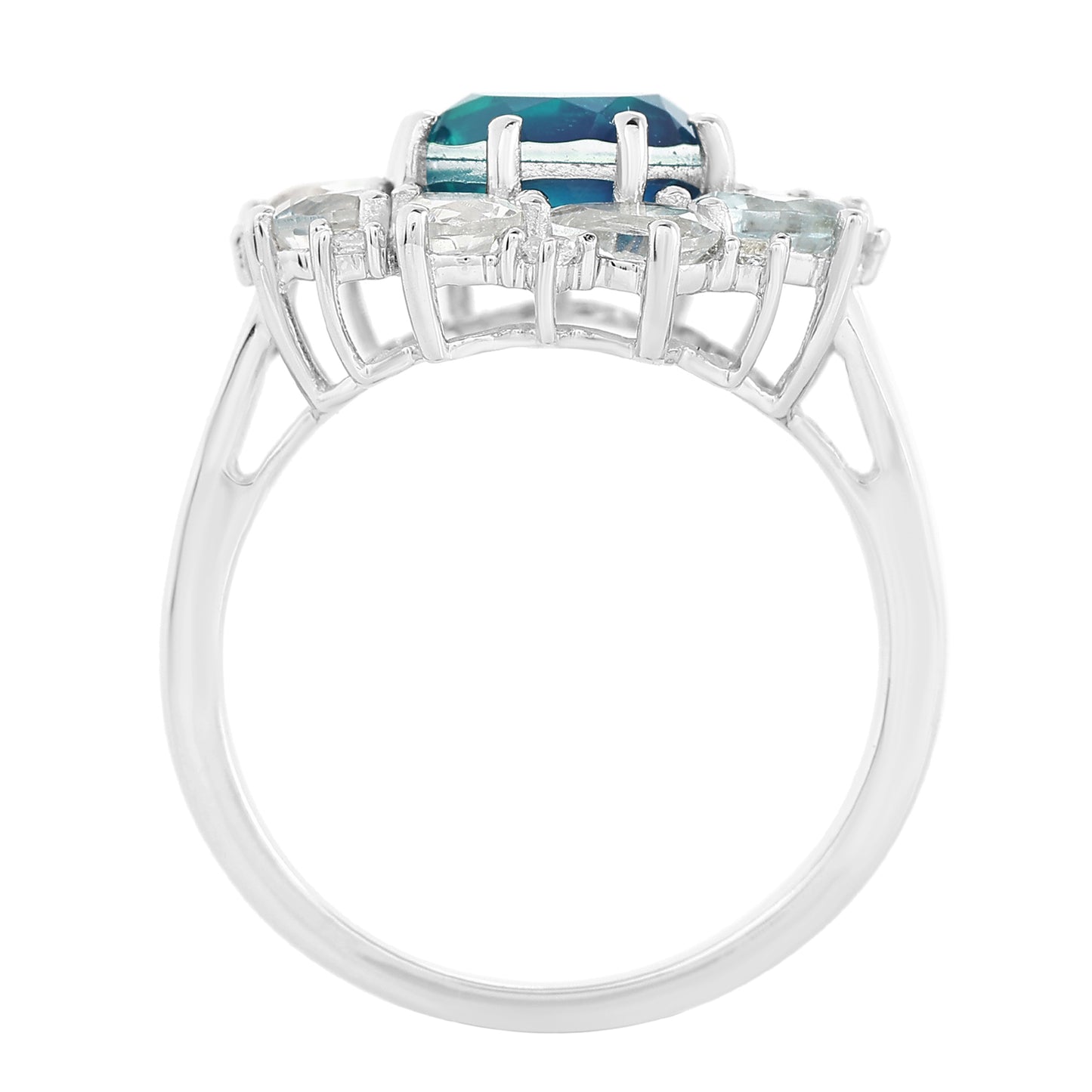 Anillo de Plata con Cuarzo Pavo Real y Topacio Blanco