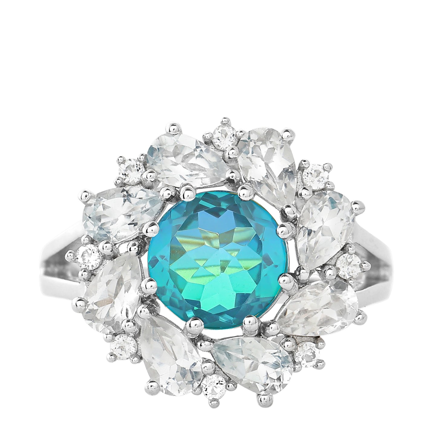 Anillo de Plata con Cuarzo Pavo Real y Topacio Blanco