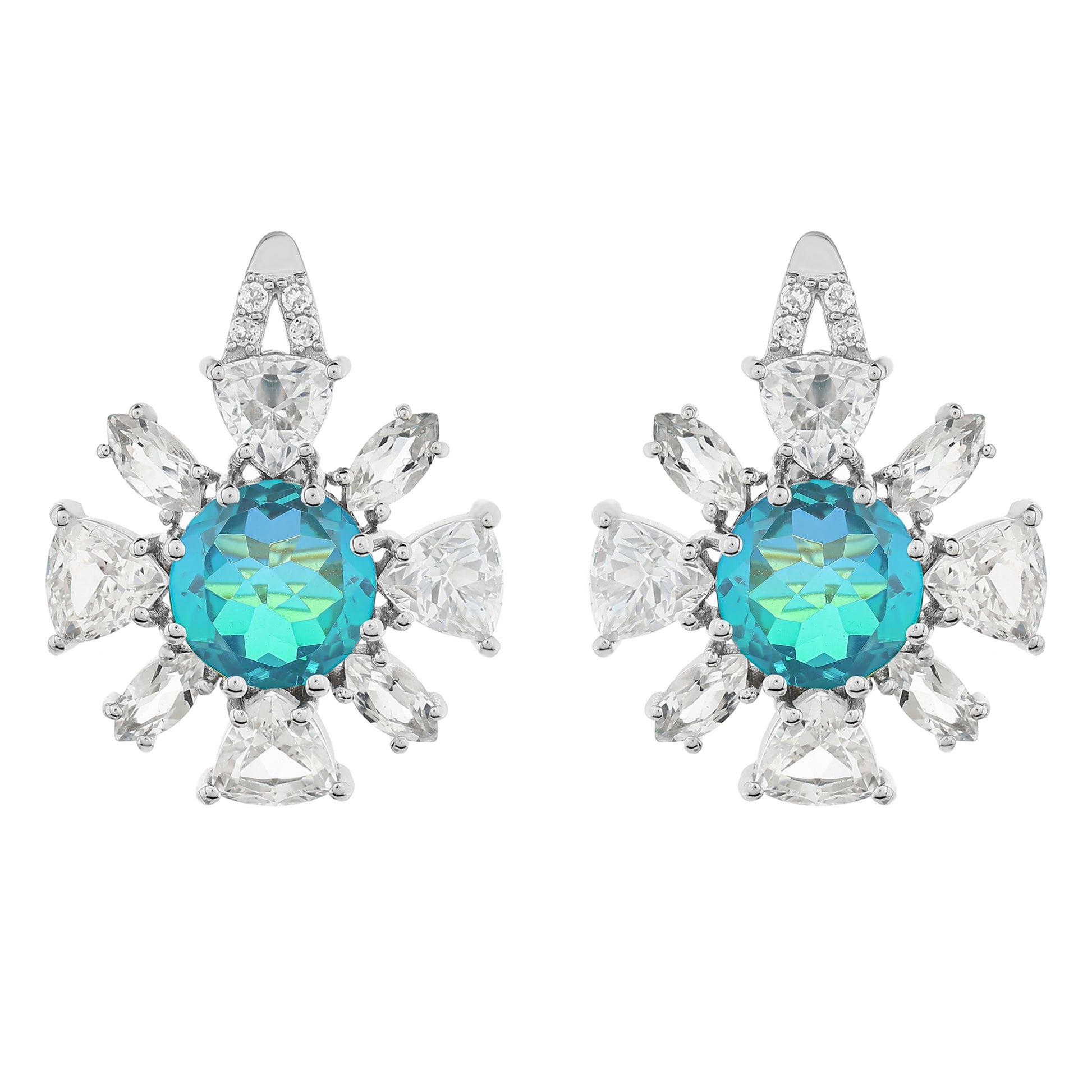 Pendientes de Plata con Cuarzo Pavo Real y Topacio Blanco 4 