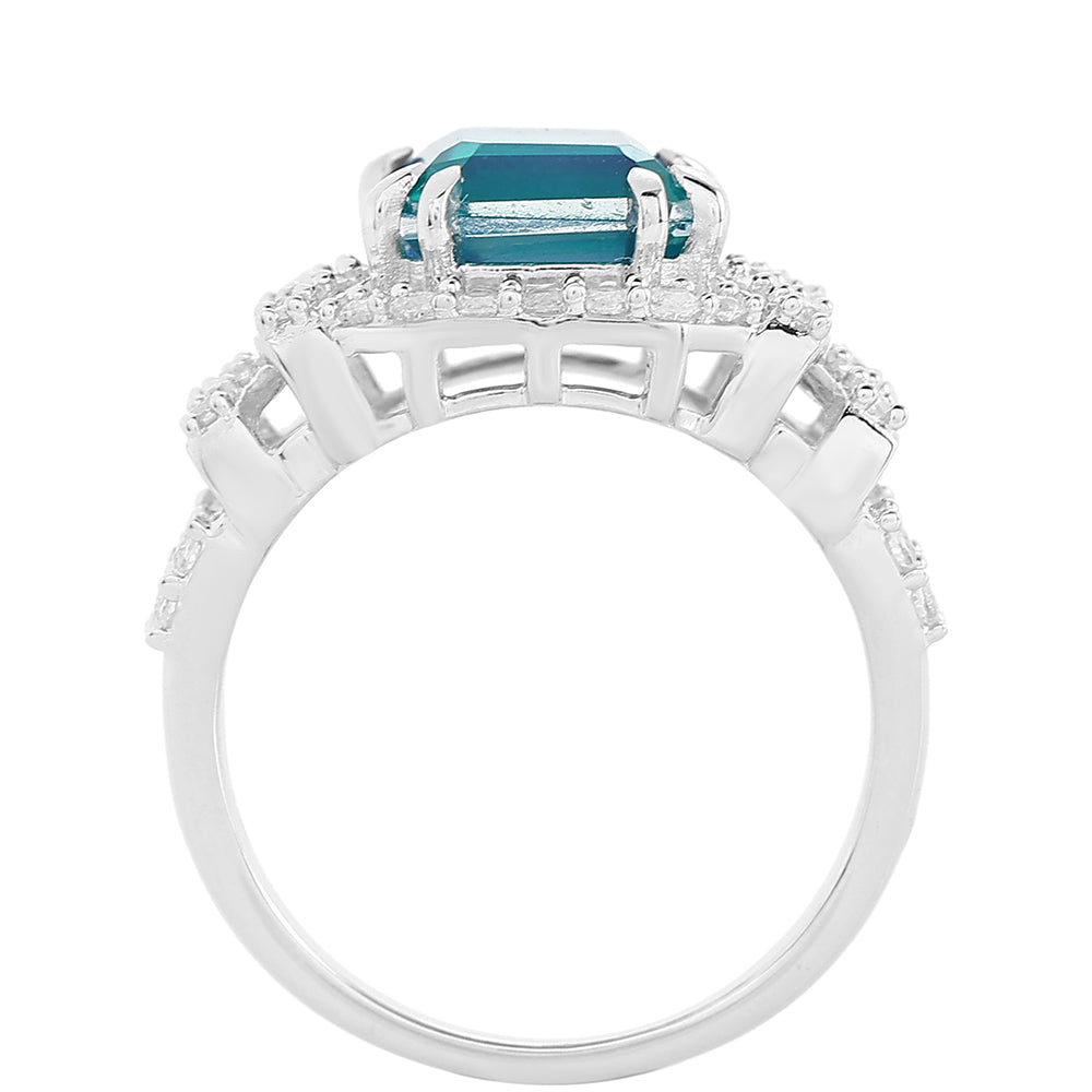 Anillo de Plata con Cuarzo Pavo Real y Topacio Blanco