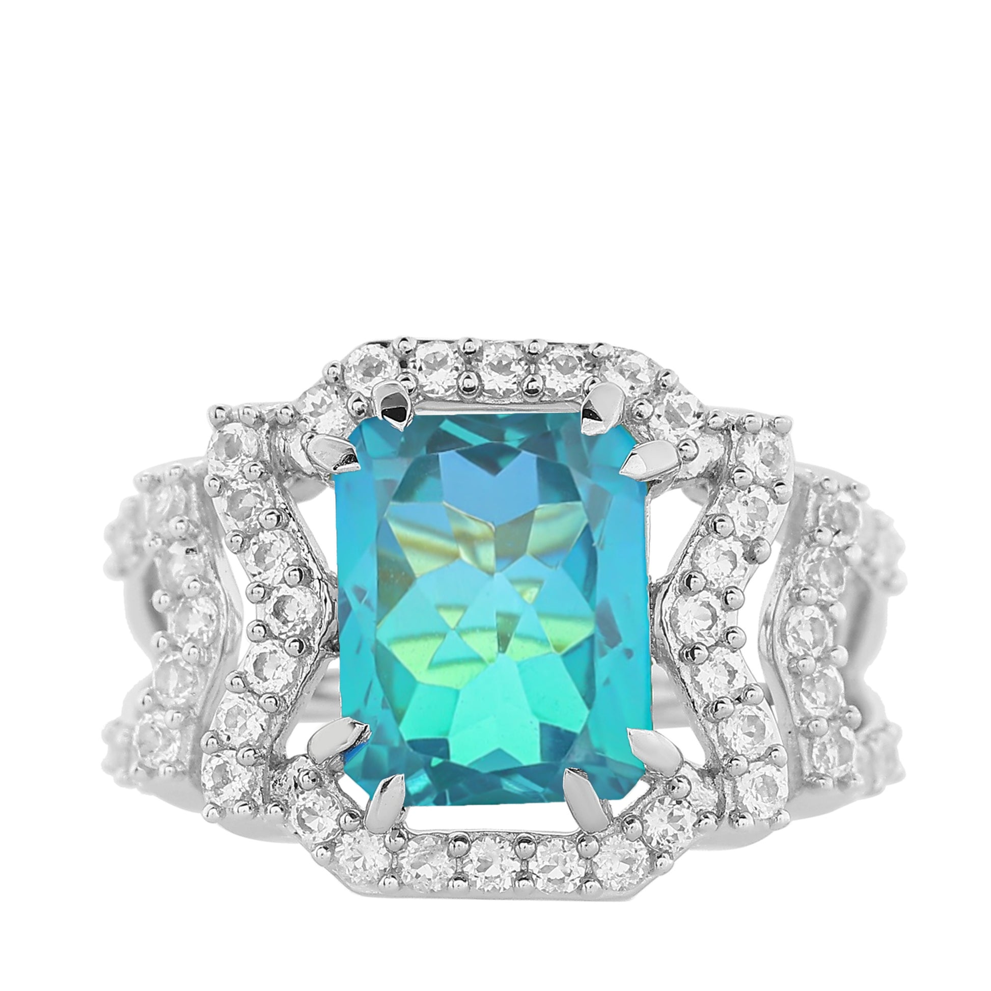 Anillo de Plata con Cuarzo Pavo Real y Topacio Blanco 8 