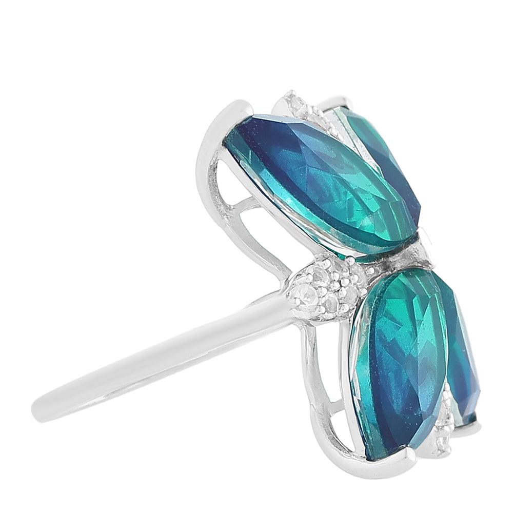 Anillo de Plata con Cuarzo Pavo Real y Topacio Blanco 2 