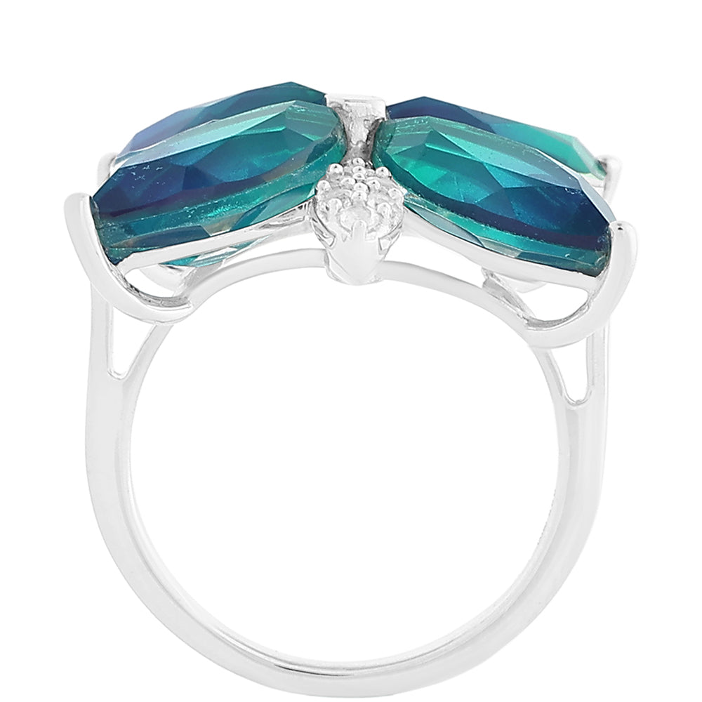 Anillo de Plata con Cuarzo Pavo Real y Topacio Blanco