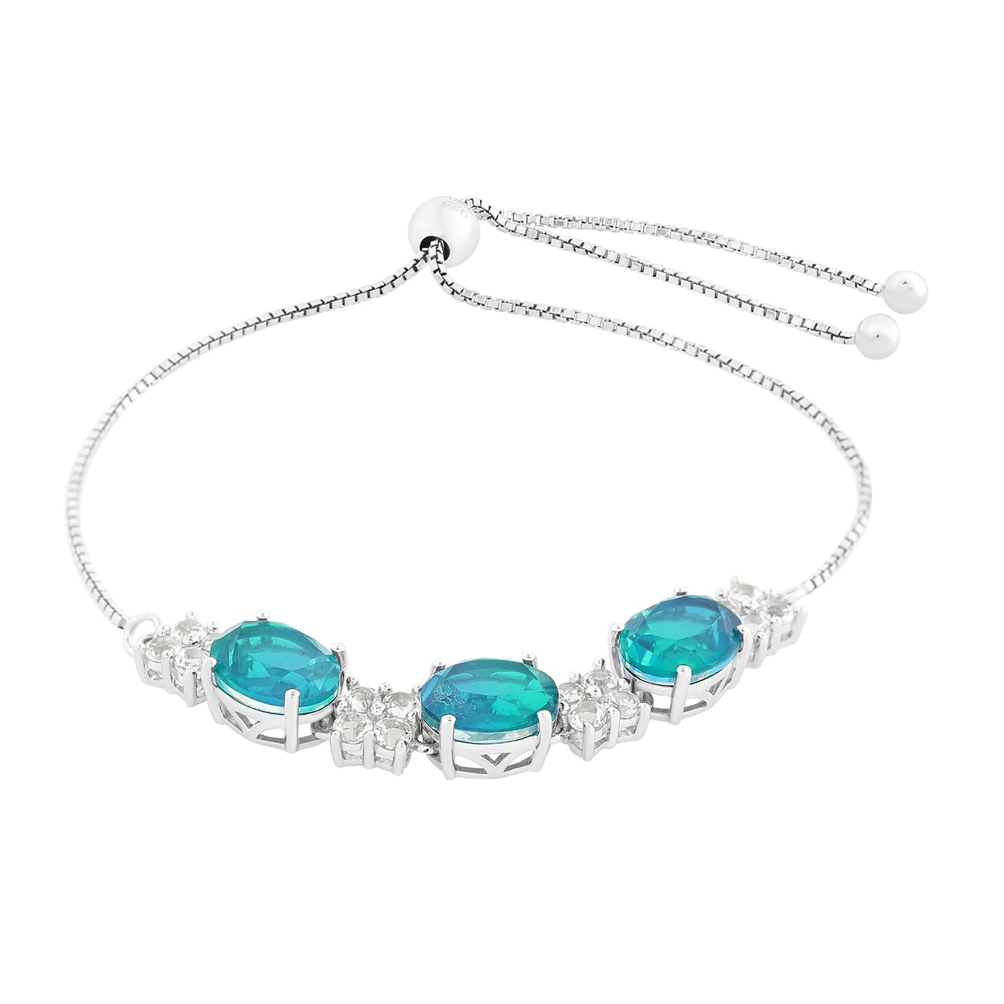 Pulsera de Plata con Cuarzo Pavo Real y Topacio Blanco
