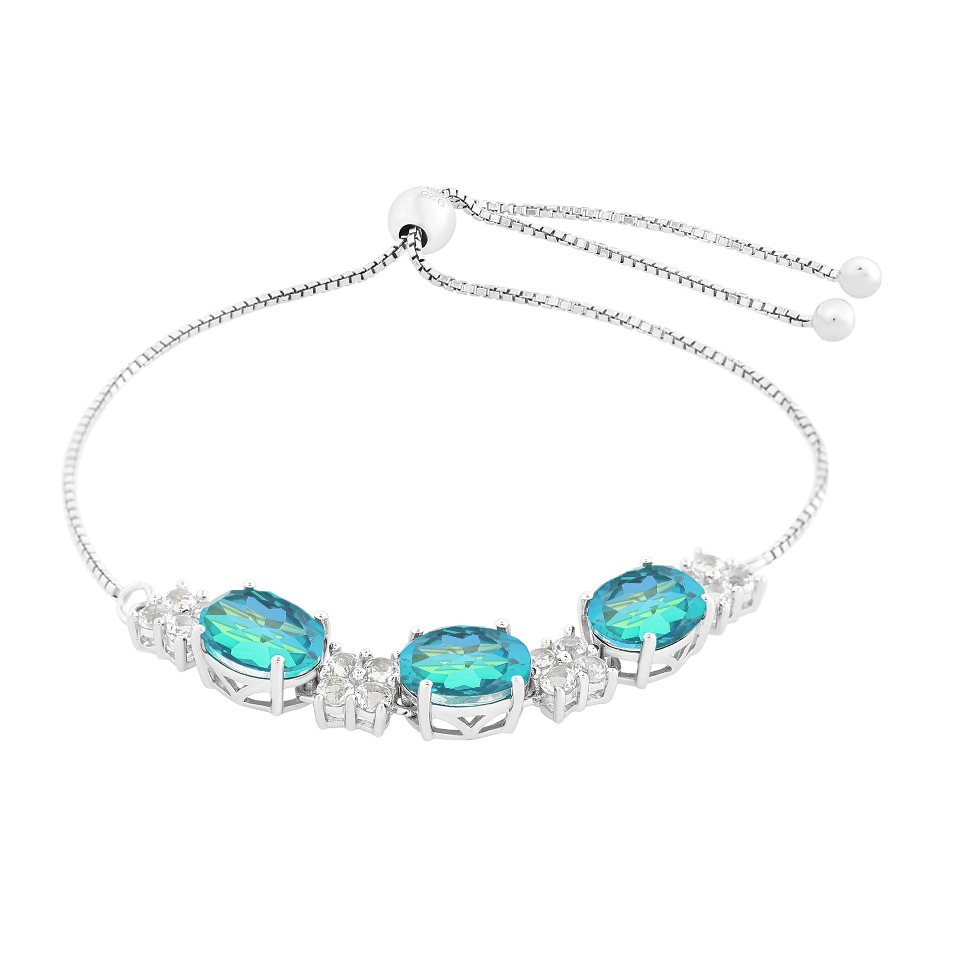 Pulsera de Plata con Cuarzo Pavo Real y Topacio Blanco 4 
