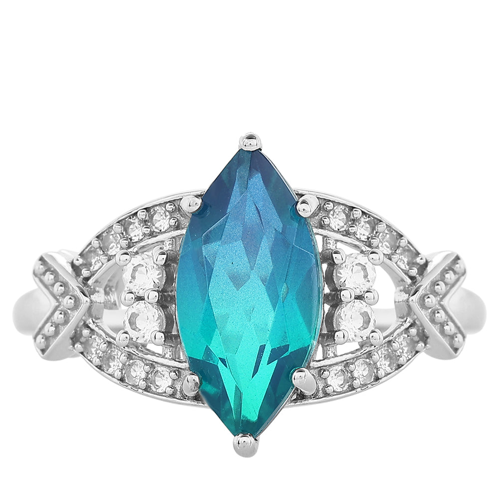 Anillo de Plata con Cuarzo Pavo Real y Topacio Blanco