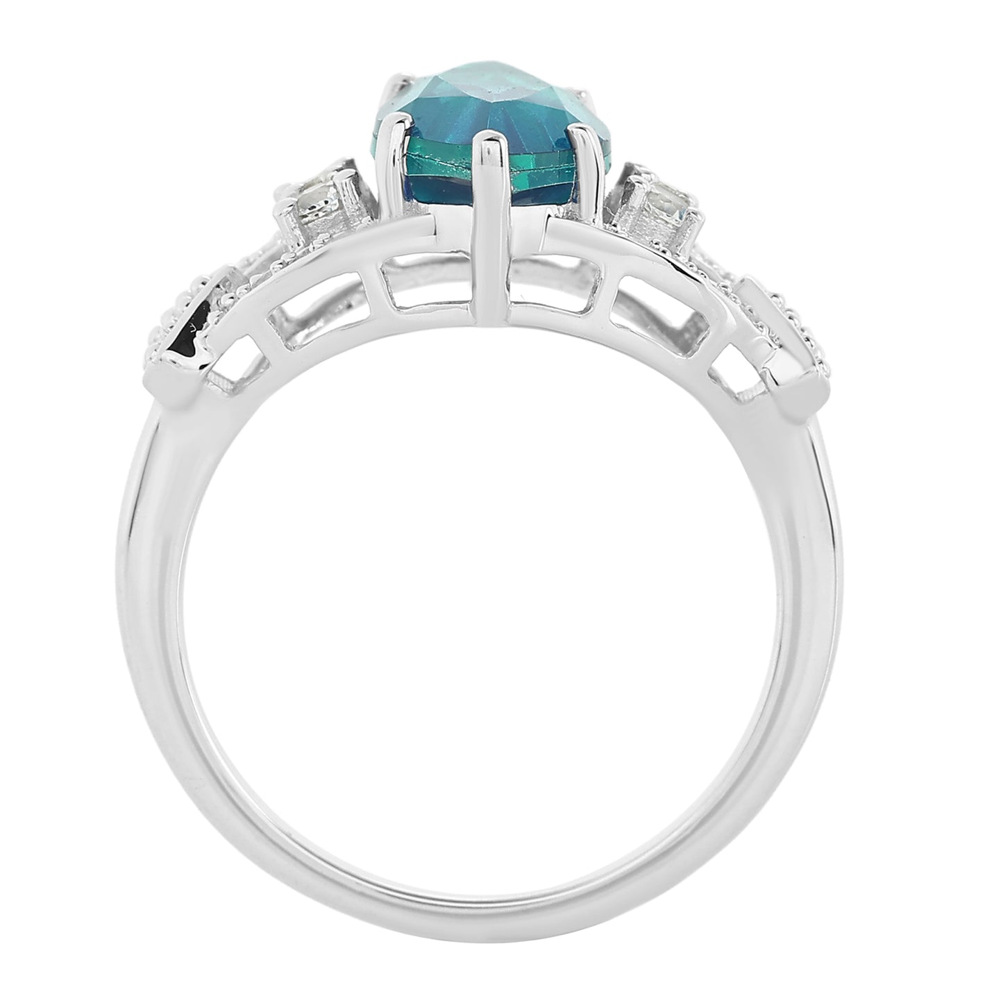 Anillo de Plata con Cuarzo Pavo Real y Topacio Blanco