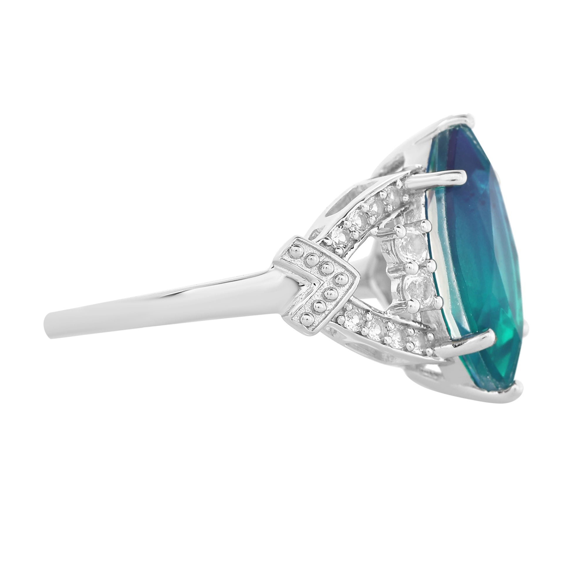 Anillo de Plata con Cuarzo Pavo Real y Topacio Blanco 5 