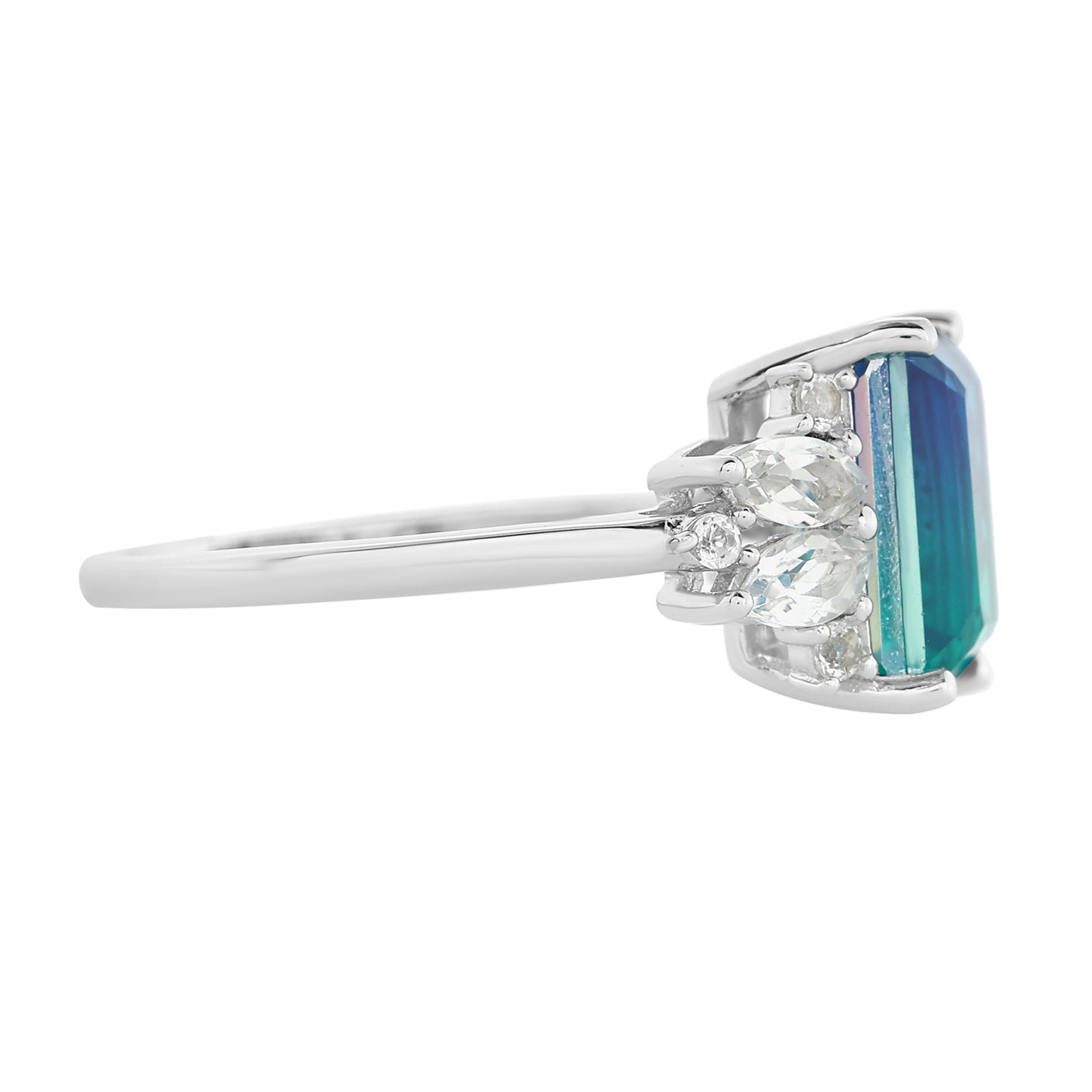 Anillo de Plata con Cuarzo Pavo Real y Topacio Blanco 5 