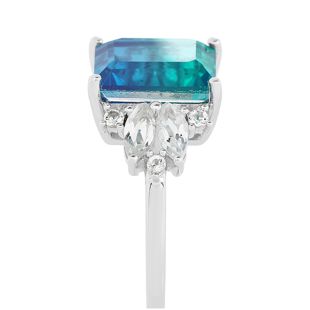 Anillo de Plata con Cuarzo Pavo Real y Topacio Blanco 4 