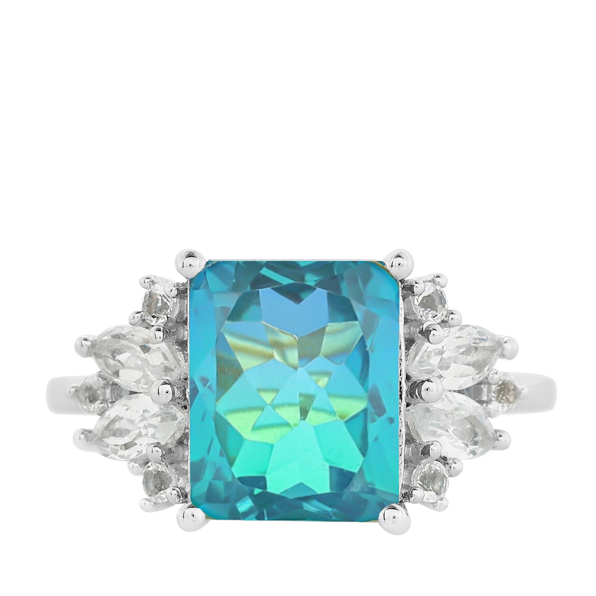 Anillo de Plata con Cuarzo Pavo Real y Topacio Blanco 8 