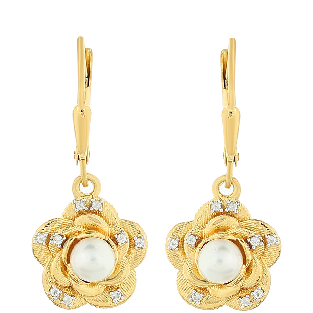 Pendientes de Plata Bañada en Oro con Perla Barroca Cultivada de Agua Dulce y Topacio Blanco