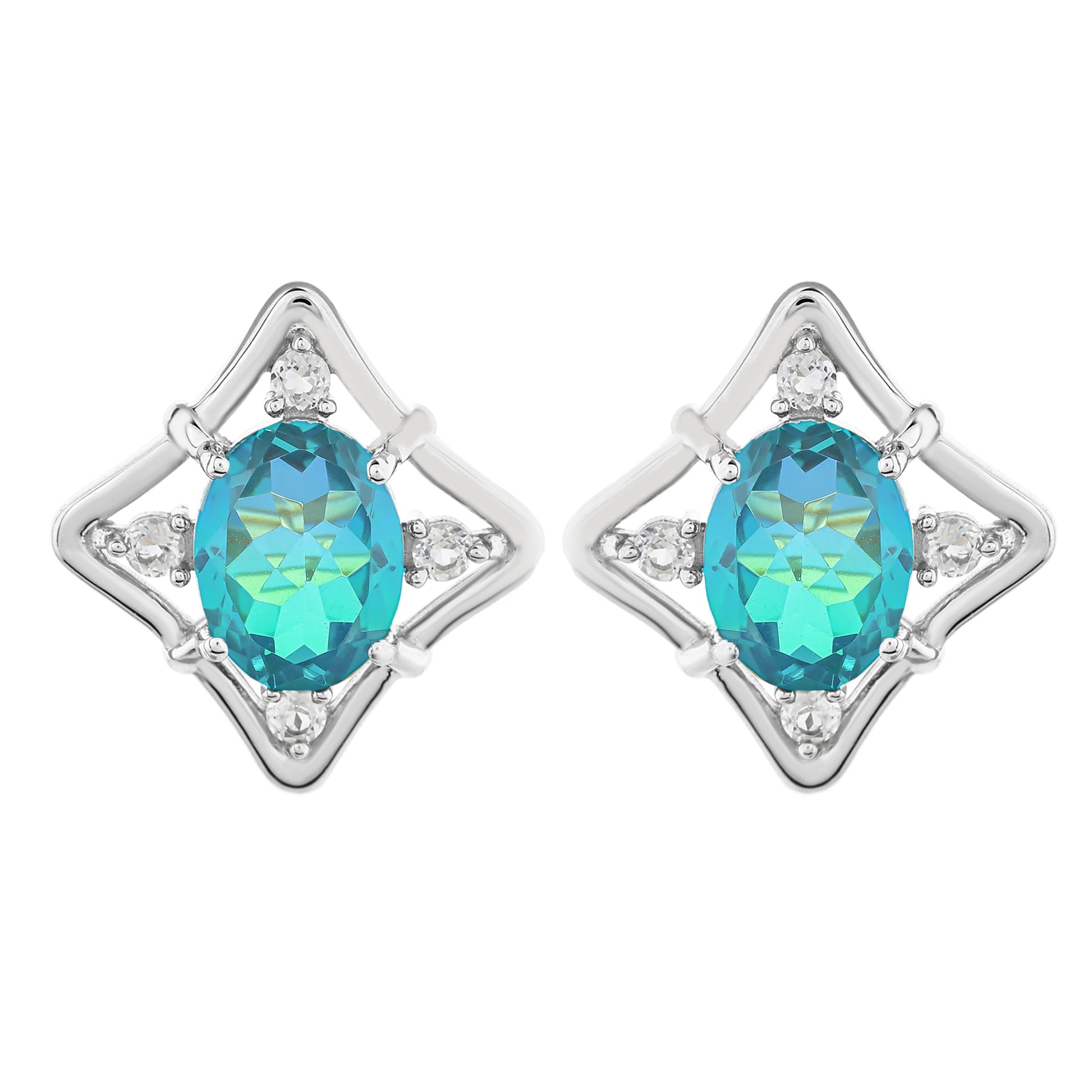 Pendientes de Plata con Cuarzo Pavo Real y Topacio Blanco 4 